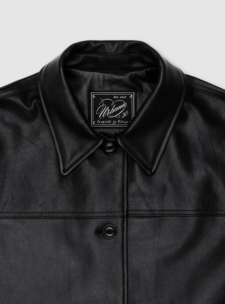 Leather Car Coat (Black)