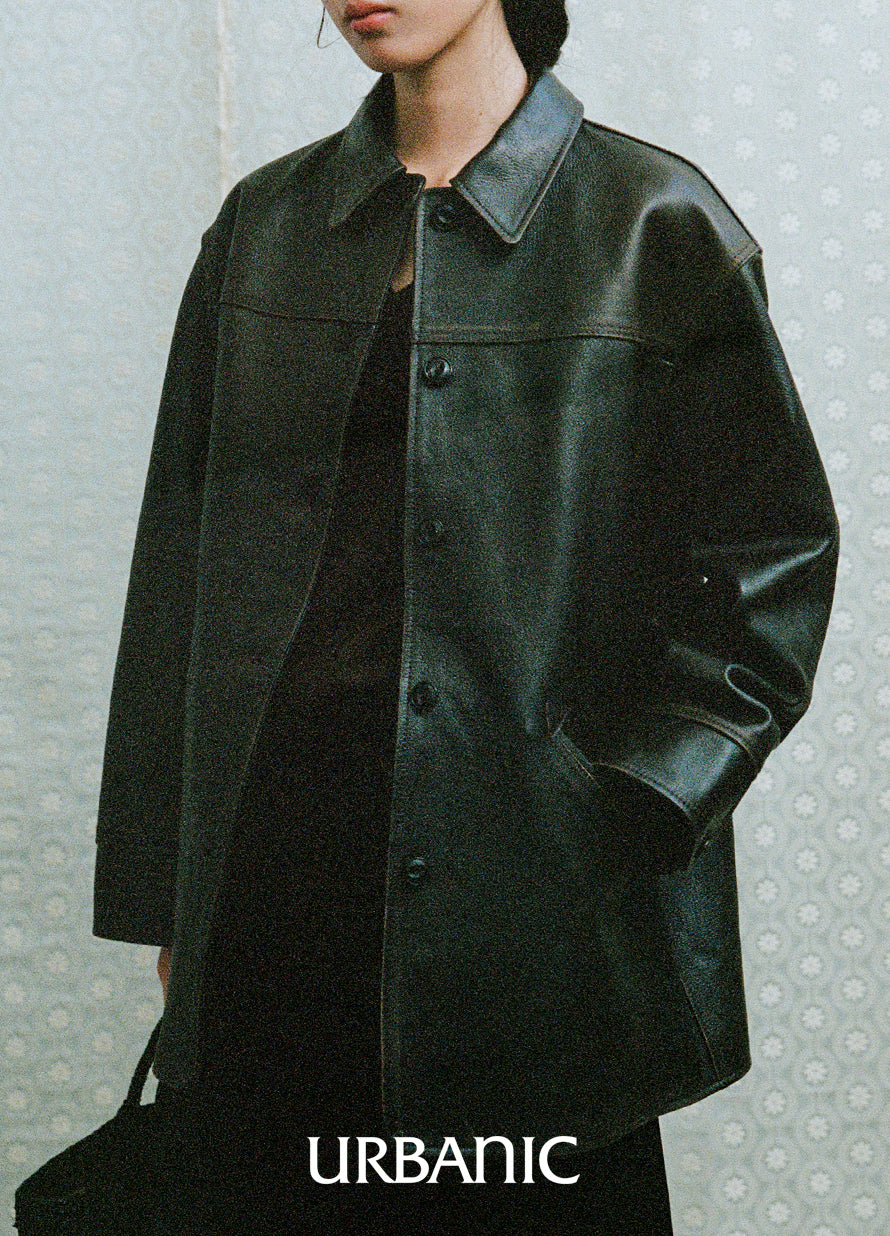 Leather Car Coat (Brown)