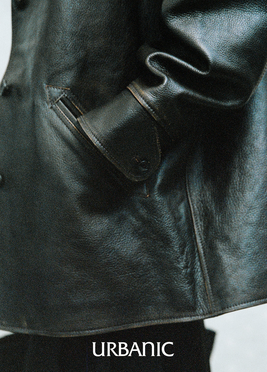 Leather Car Coat (Brown)