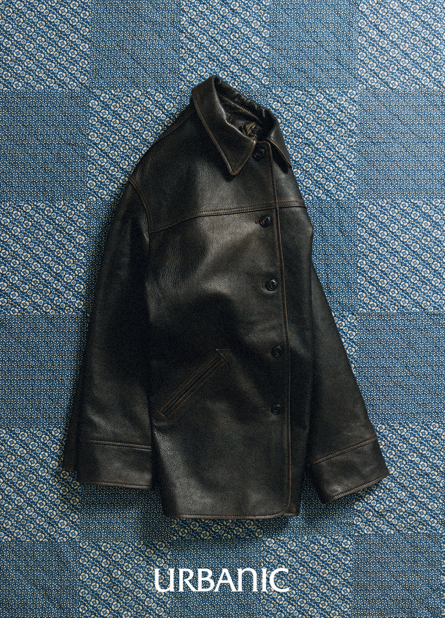 Leather Car Coat (Brown)