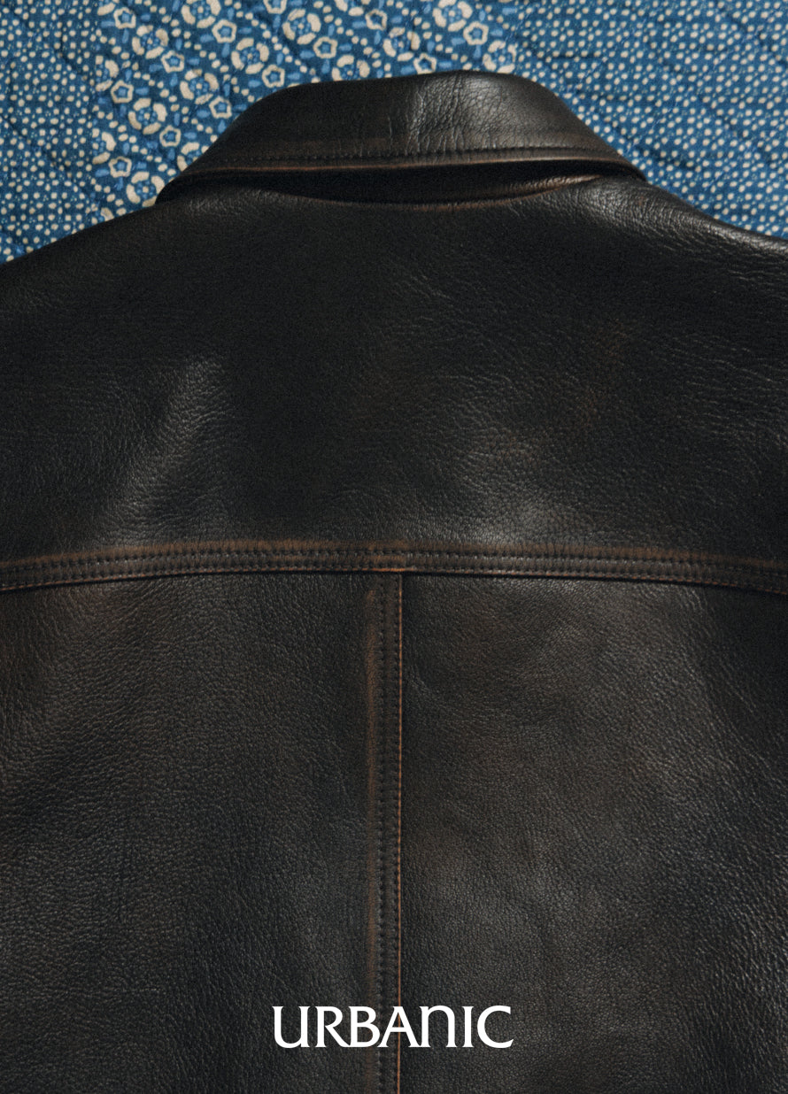 Leather Car Coat (Brown)