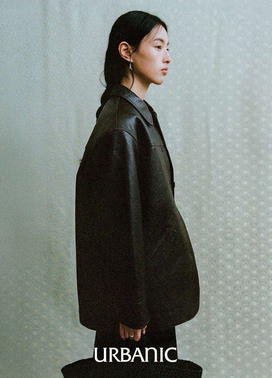 Leather Car Coat (Brown)