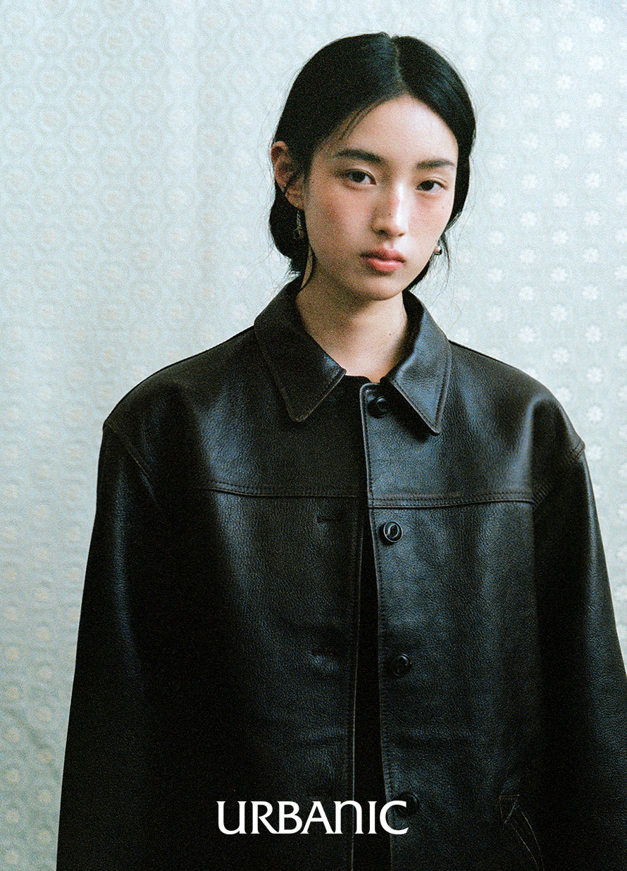Leather Car Coat (Brown)