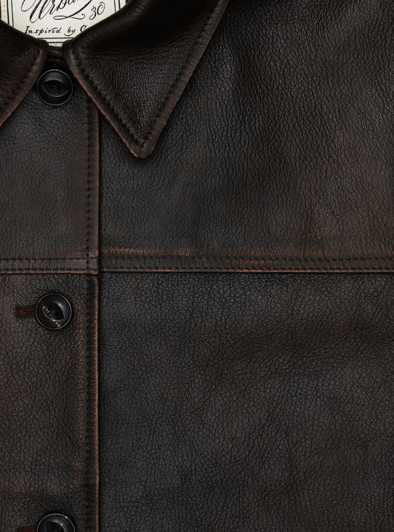 Leather Car Coat (Brown)