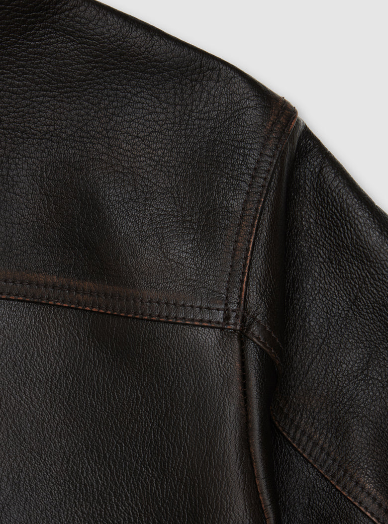 Leather Car Coat (Brown)