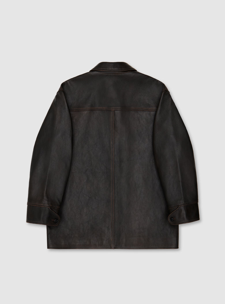 Leather Car Coat (Brown)