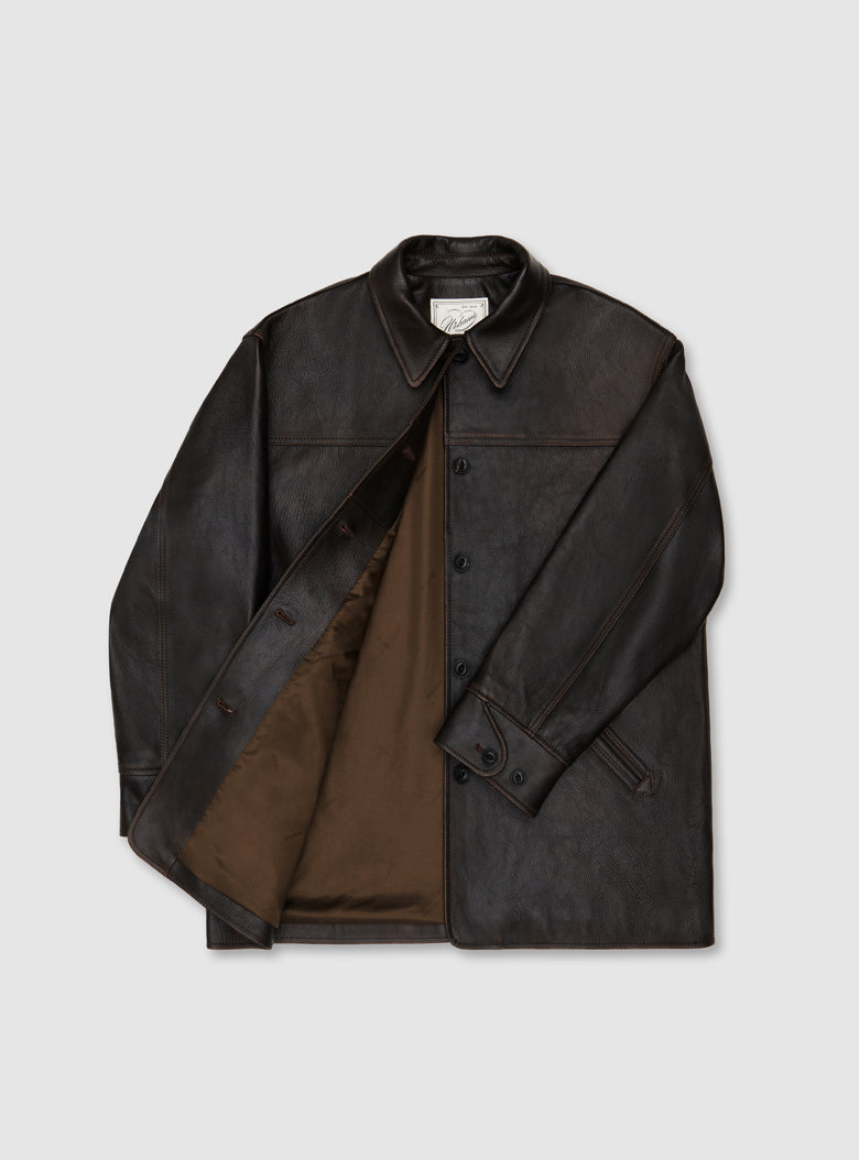 Leather Car Coat (Brown)