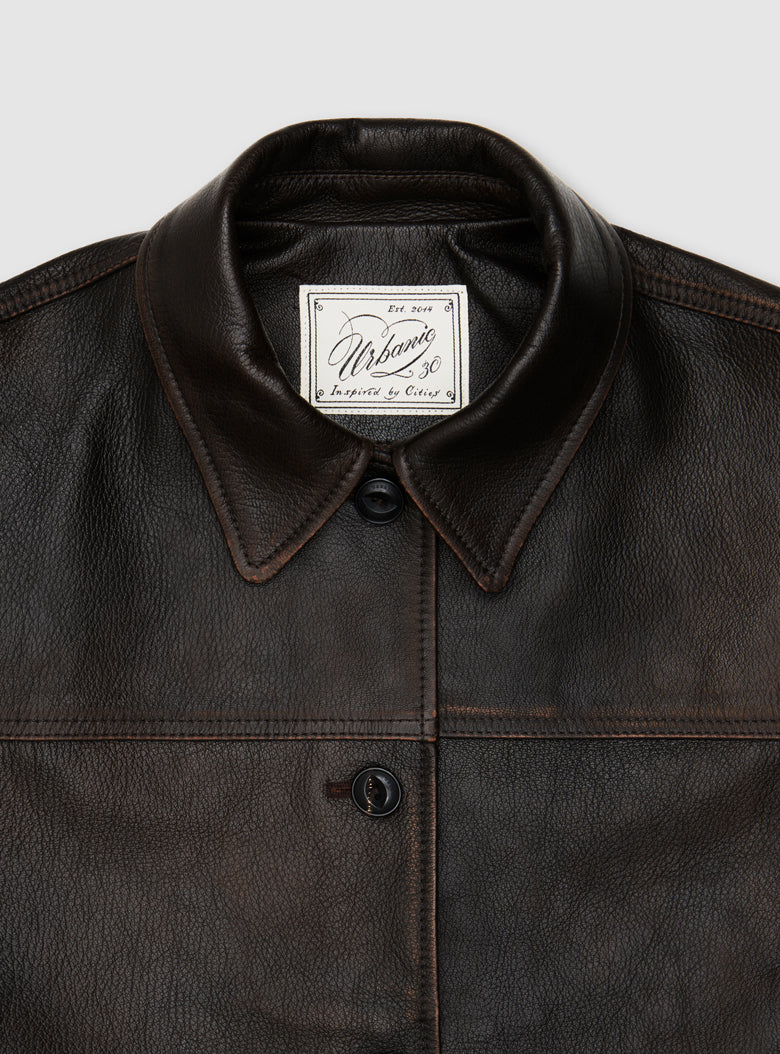 Leather Car Coat (Brown)