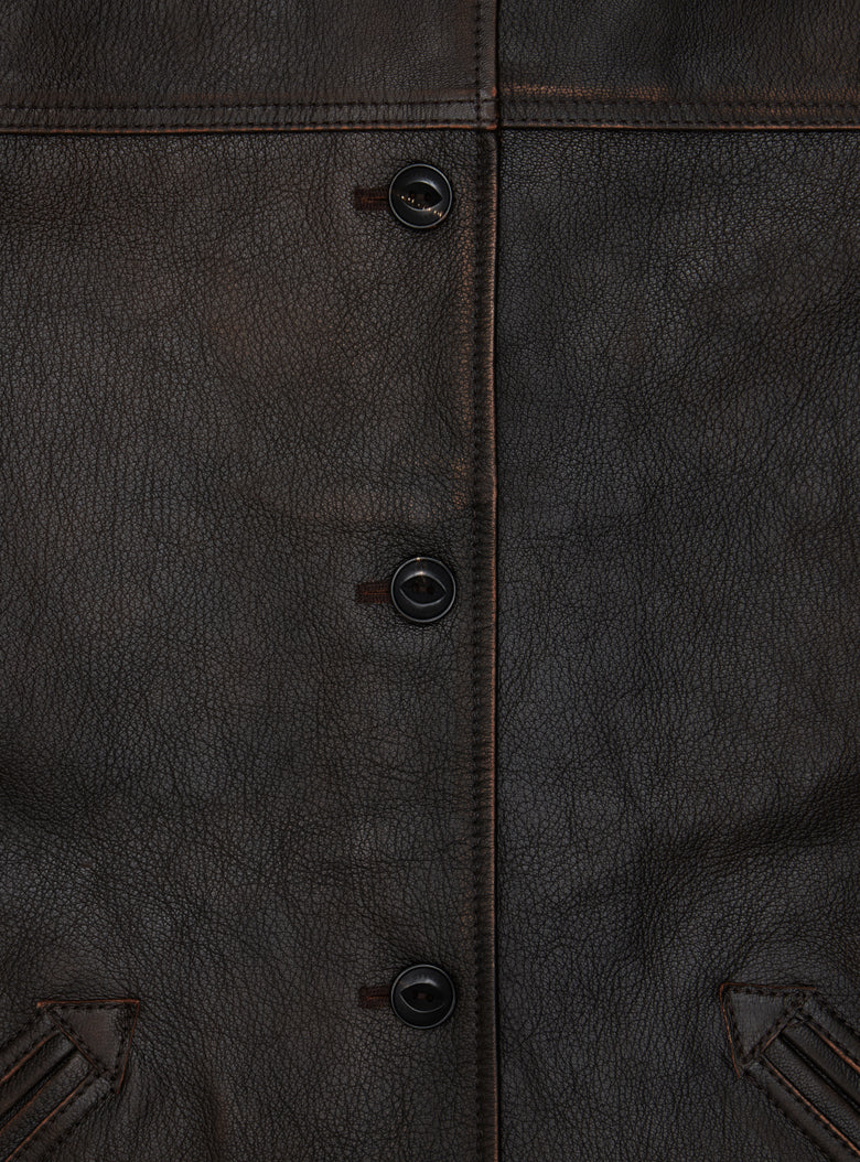 Leather Car Coat (Brown)