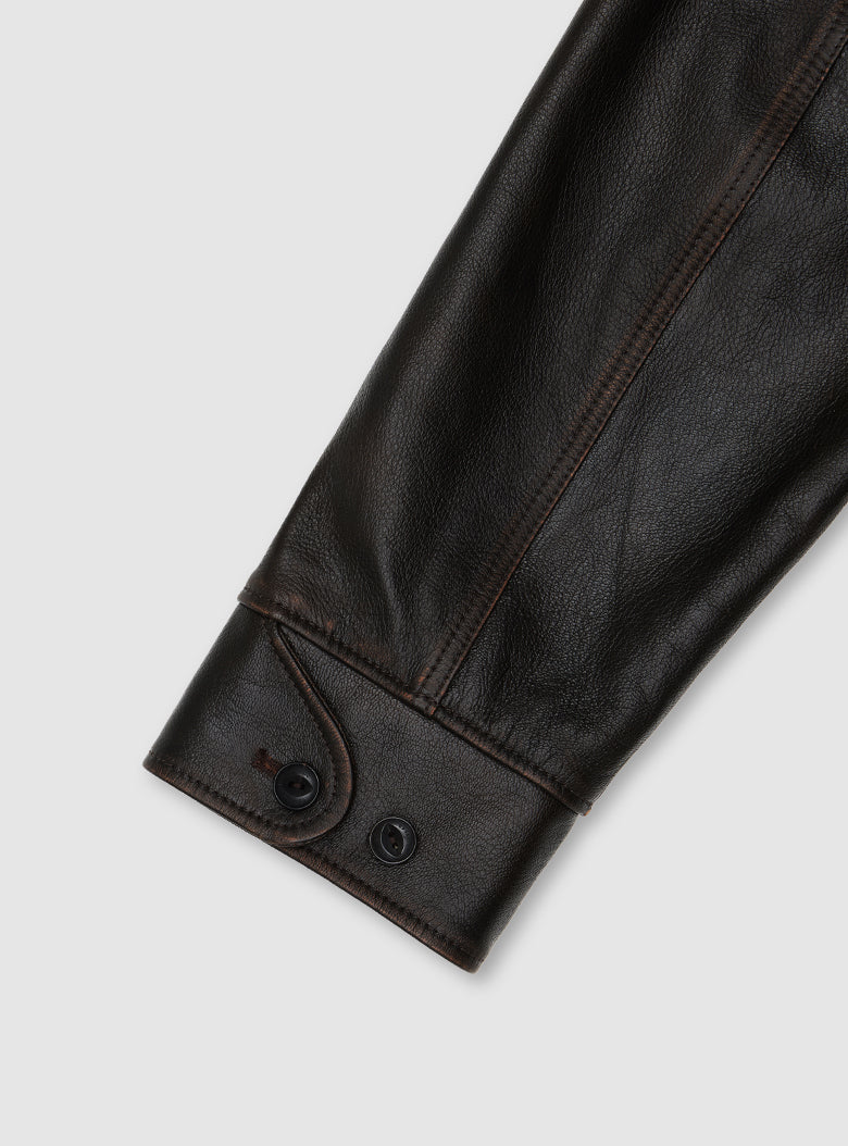 Leather Car Coat (Brown)