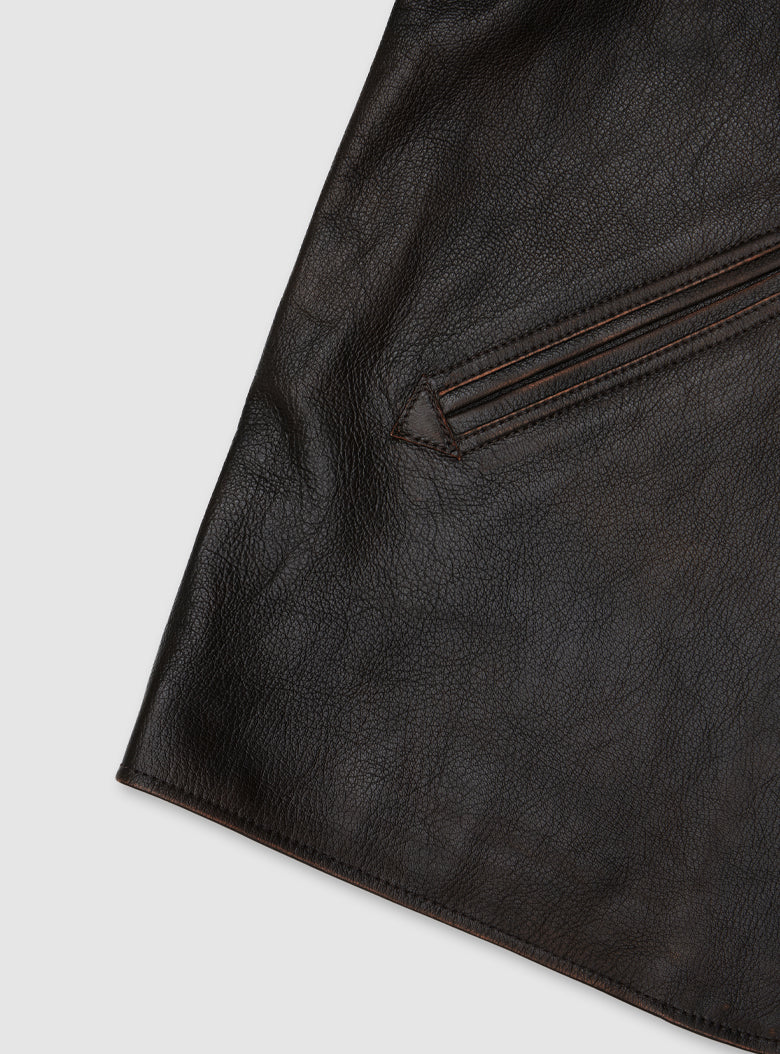 Leather Car Coat (Brown)