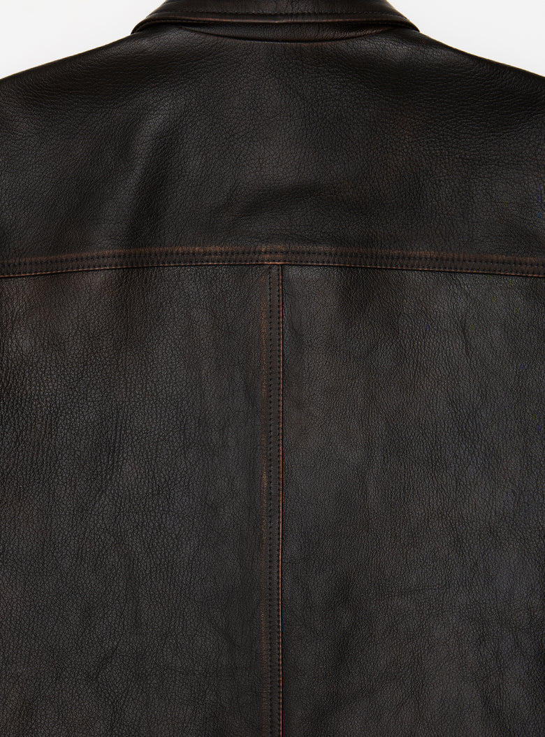Leather Car Coat (Brown)
