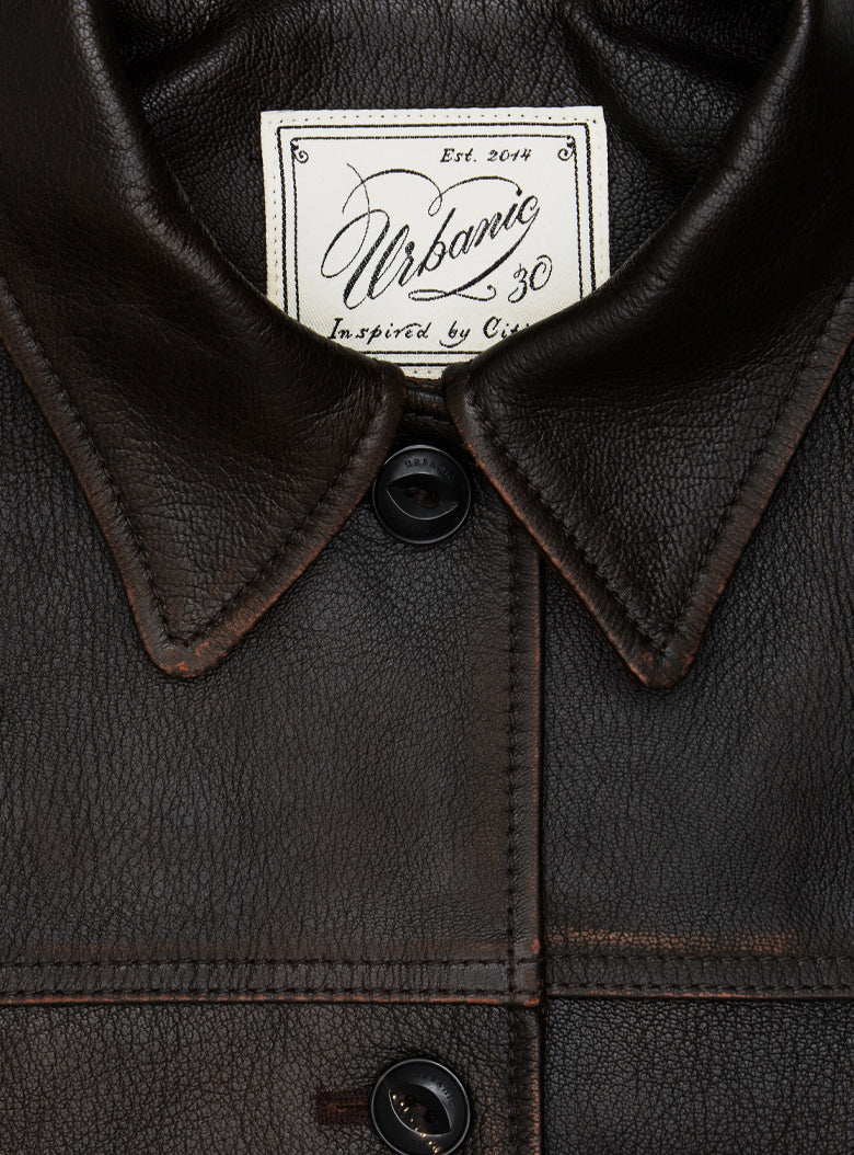  Vintage-inspired leather half coat with yoke detailing